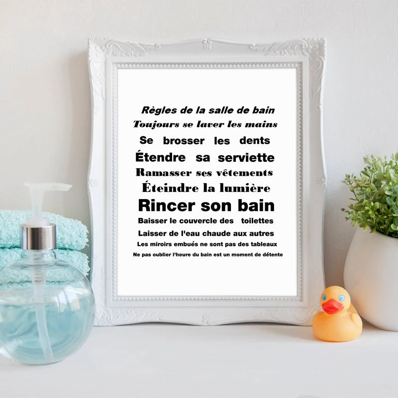 Bathroom Rules French Quotes Black White Canvas Wall Art