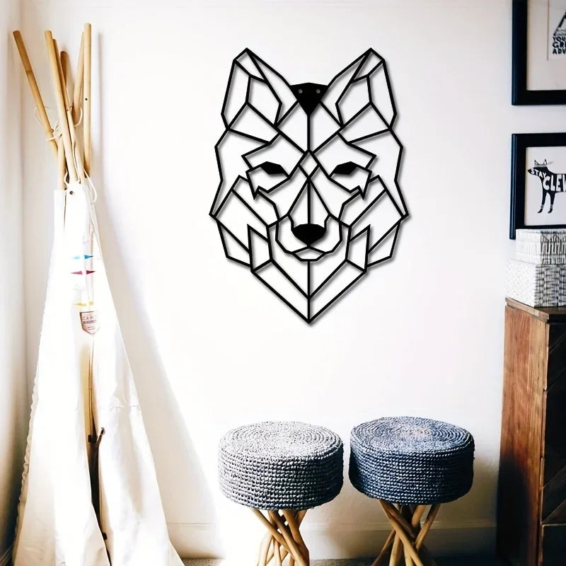 Geometric Wolf Silhouette Black Metal Wall Art Decor