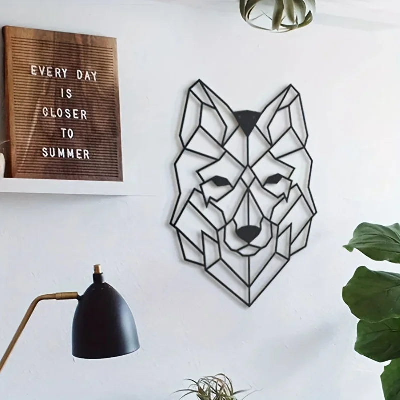 Geometric Wolf Silhouette Black Metal Wall Art Decor