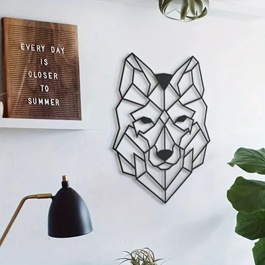 Geometric Wolf Silhouette Black Metal Wall Art Decor