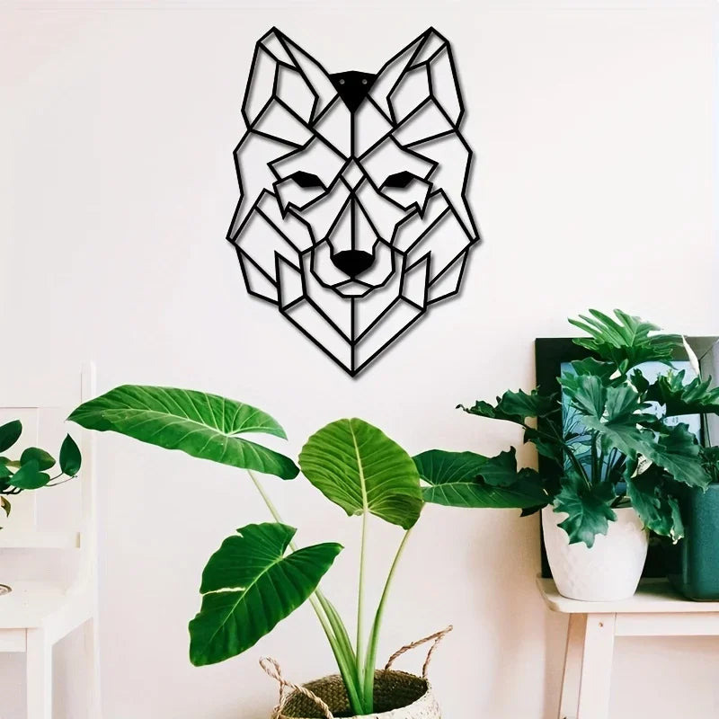 Geometric Wolf Silhouette Black Metal Wall Art Decor