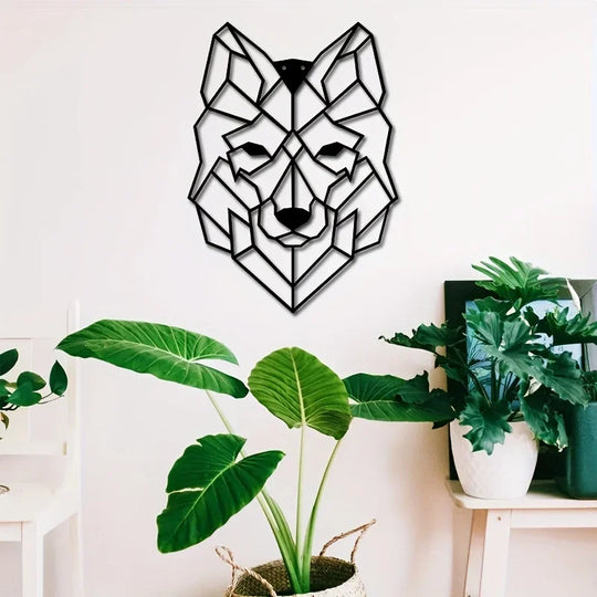 Geometric Wolf Silhouette Black Metal Wall Art Decor