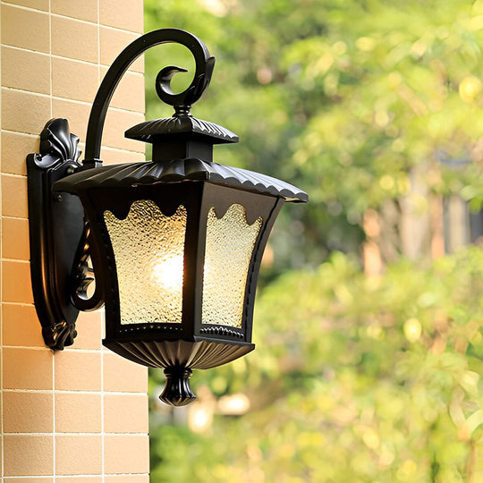 Retro Glass Lantern LED Outdoor Waterproof Wall Lamp