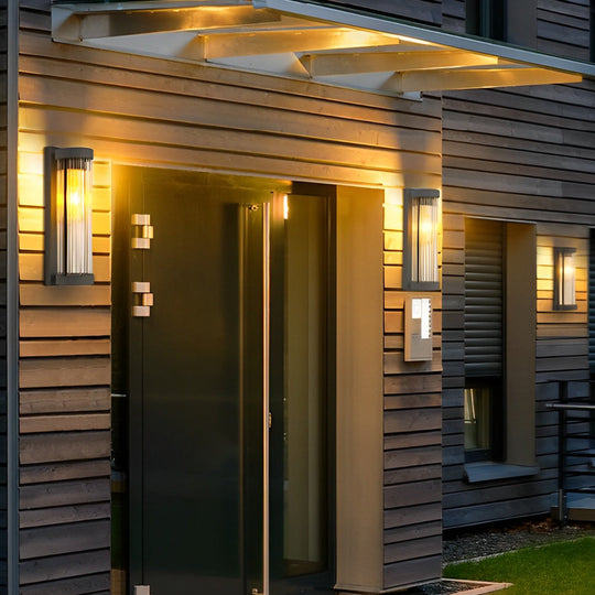 Creative Glass Waterproof LED Black Modern Solar Wall Lamp Exterior Lights