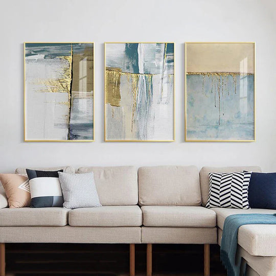 Golden Blue Beige Scandinavian Abstract Canvas Wall Art Unframed
