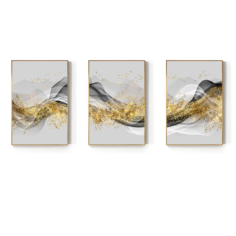 Golden Flowing Abstract Mountain Landscape Canvas Wall Art