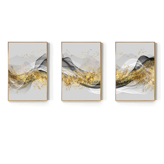 Golden Flowing Abstract Mountain Landscape Canvas Wall Art