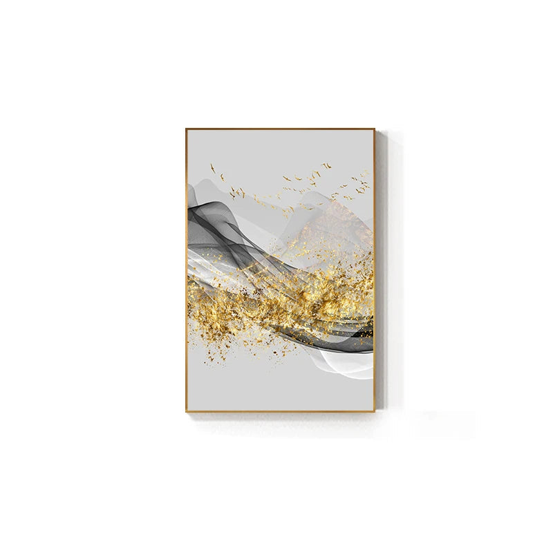 Golden Flowing Abstract Mountain Landscape Canvas Wall Art