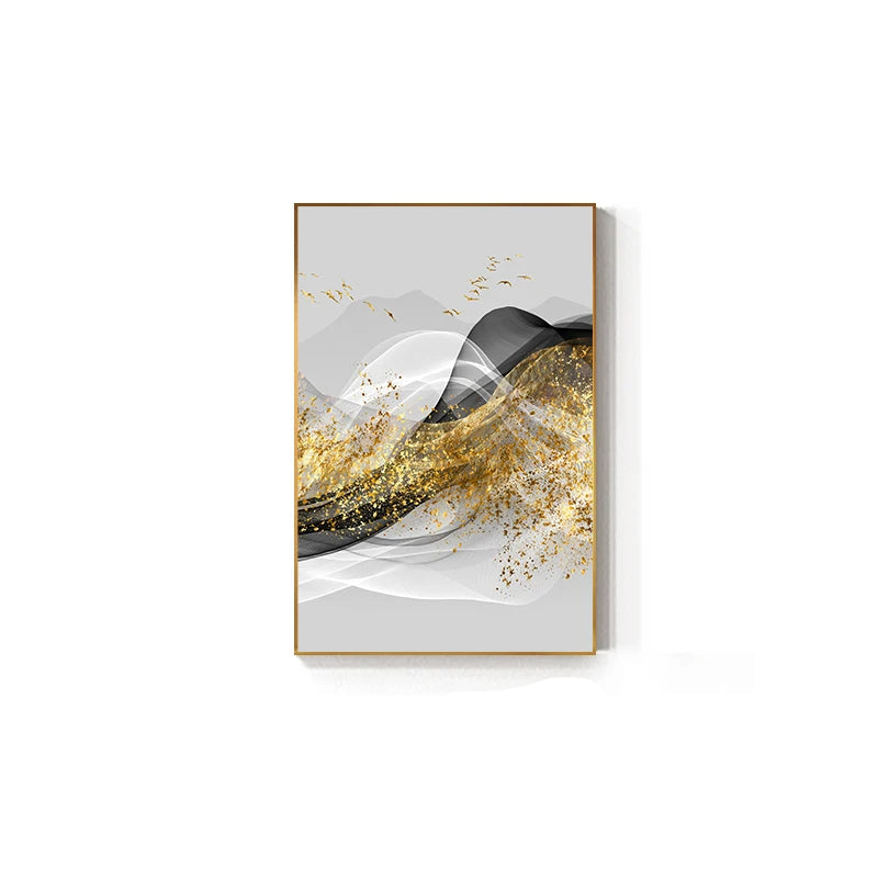 Golden Flowing Abstract Mountain Landscape Canvas Wall Art