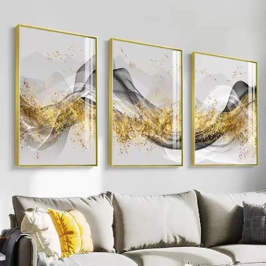 Golden Flowing Abstract Mountain Landscape Canvas Wall Art