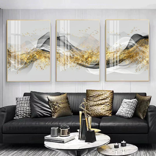 Golden Flowing Abstract Mountain Landscape Canvas Wall Art