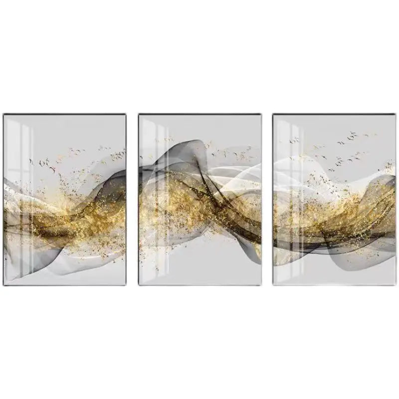 Golden Flowing Abstract Mountain Landscape Canvas Wall Art