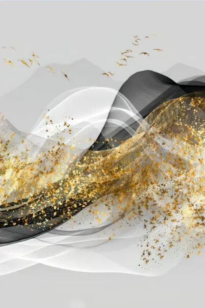 Golden Flowing Abstract Mountain Landscape Canvas Wall Art