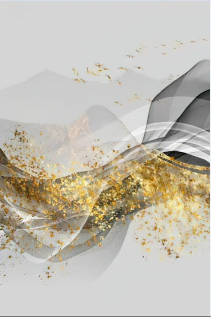 Golden Flowing Abstract Mountain Landscape Canvas Wall Art