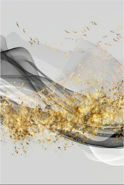 Golden Flowing Abstract Mountain Landscape Canvas Wall Art