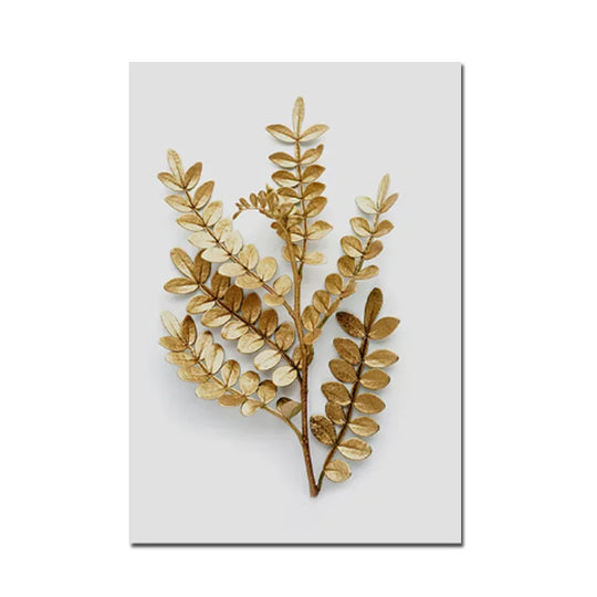 Golden Leaf Floral Abstract Botanical Canvas Wall Art