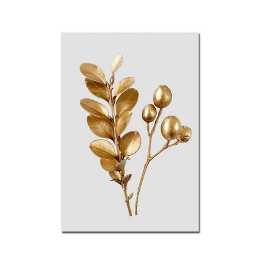 Golden Leaf Floral Abstract Botanical Canvas Wall Art