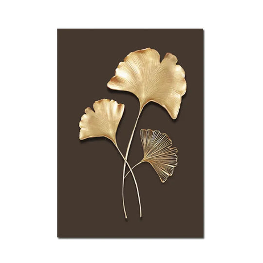 Golden Leaf Floral Abstract Botanical Canvas Wall Art