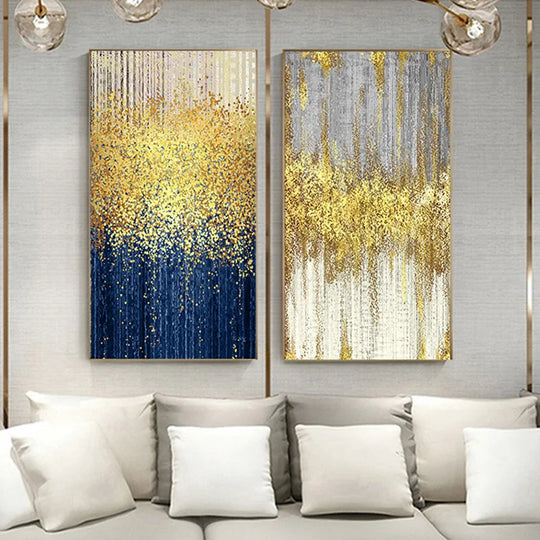 Golden Rain Abstract Vertical Canvas Wall Art