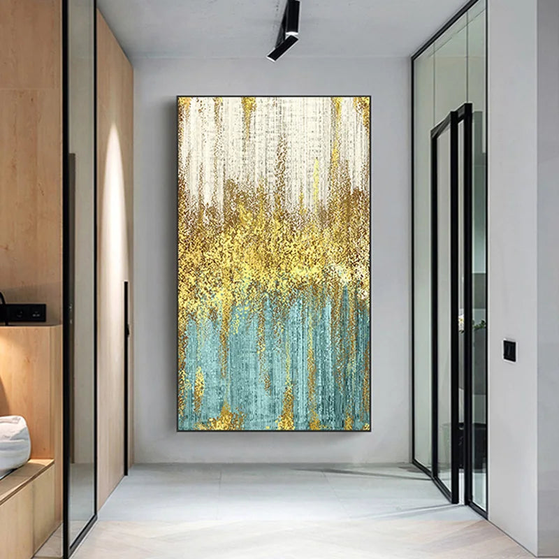 Golden Rain Abstract Vertical Canvas Wall Art