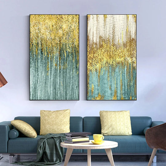 Golden Rain Abstract Vertical Canvas Wall Art
