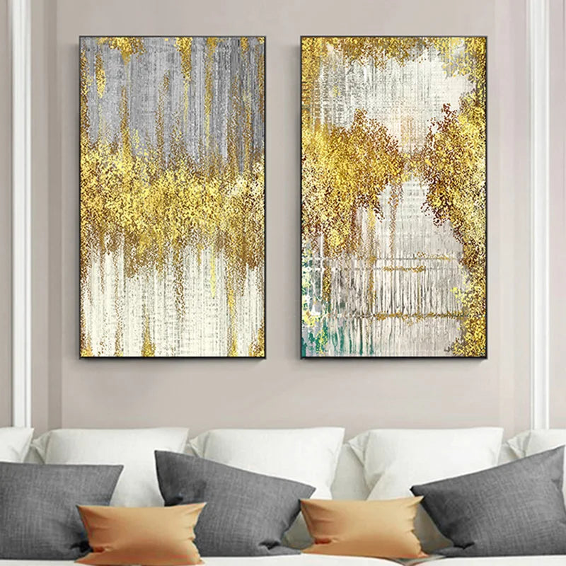 Golden Rain Abstract Vertical Canvas Wall Art