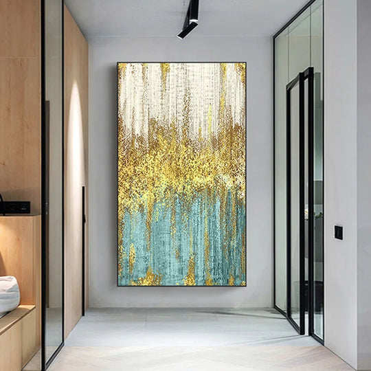 Golden Rain Abstract Vertical Canvas Wall Art