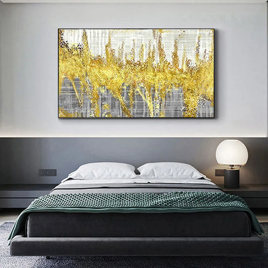 Golden Rain Abstract Vertical Canvas Wall Art