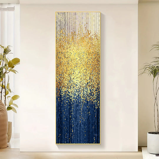 Auspicious Golden Rain Abstract Vertical Canvas Wall Art