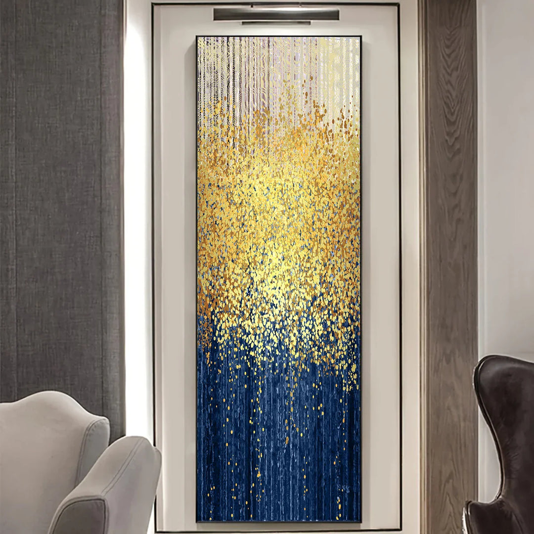 Auspicious Golden Rain Abstract Vertical Canvas Wall Art