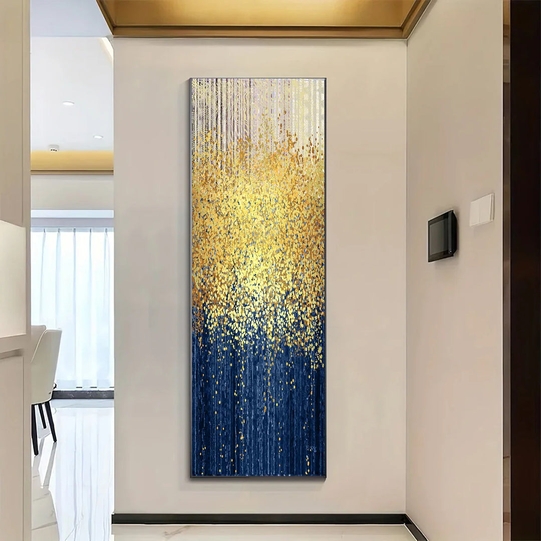 Auspicious Golden Rain Abstract Vertical Canvas Wall Art