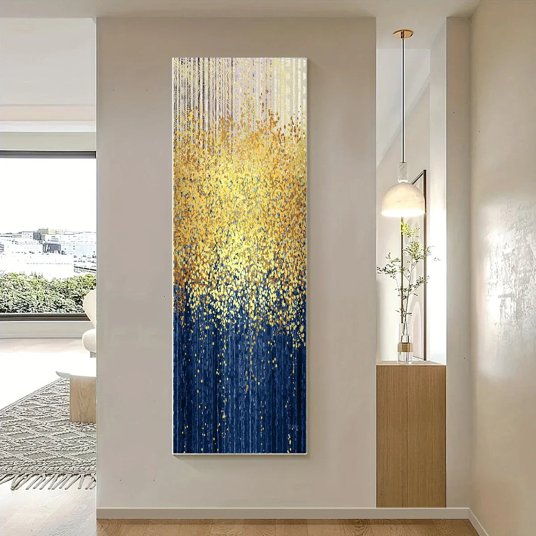 Auspicious Golden Rain Abstract Vertical Canvas Wall Art