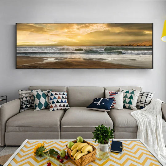 Golden Sunset Seascape Wide Format Canvas Wall Art Unframed