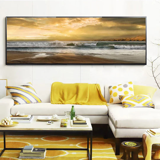 Golden Sunset Seascape Wide Format Canvas Wall Art Unframed