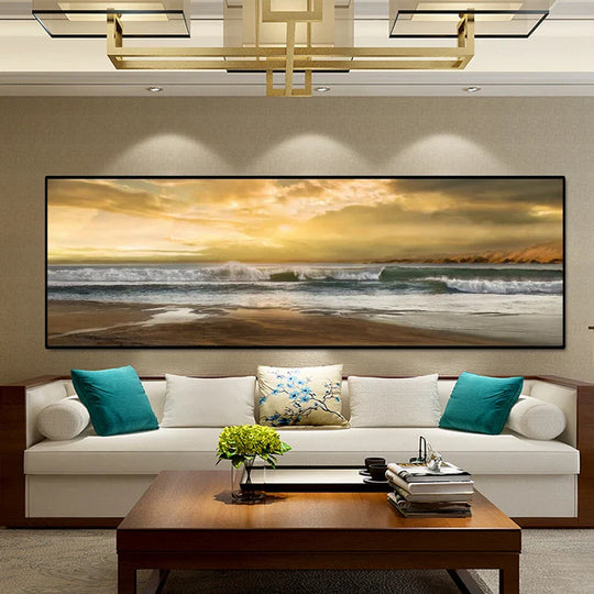 Golden Sunset Seascape Wide Format Canvas Wall Art Unframed