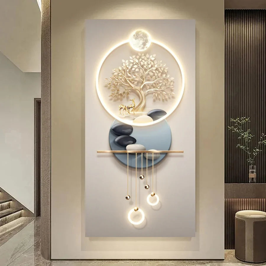 Golden Tree of Life Abstract Canvas Wall Art