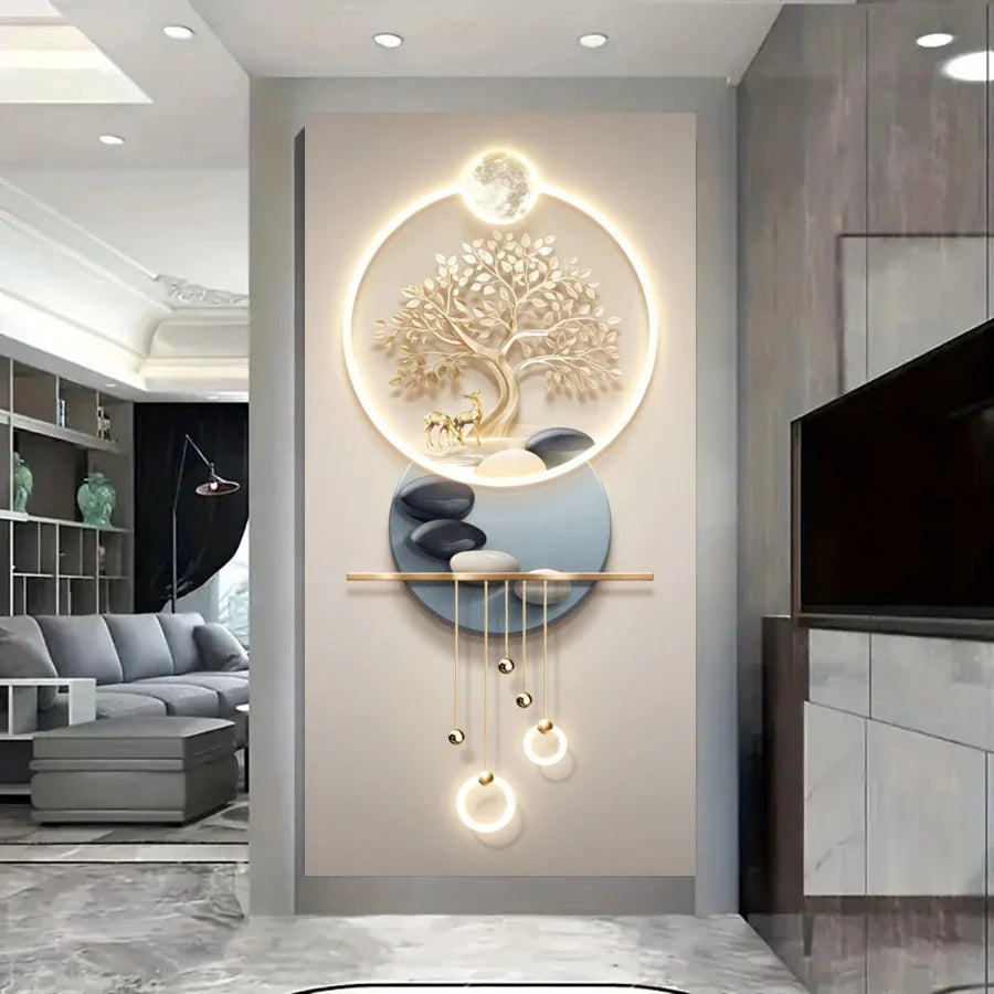 Golden Tree of Life Abstract Canvas Wall Art