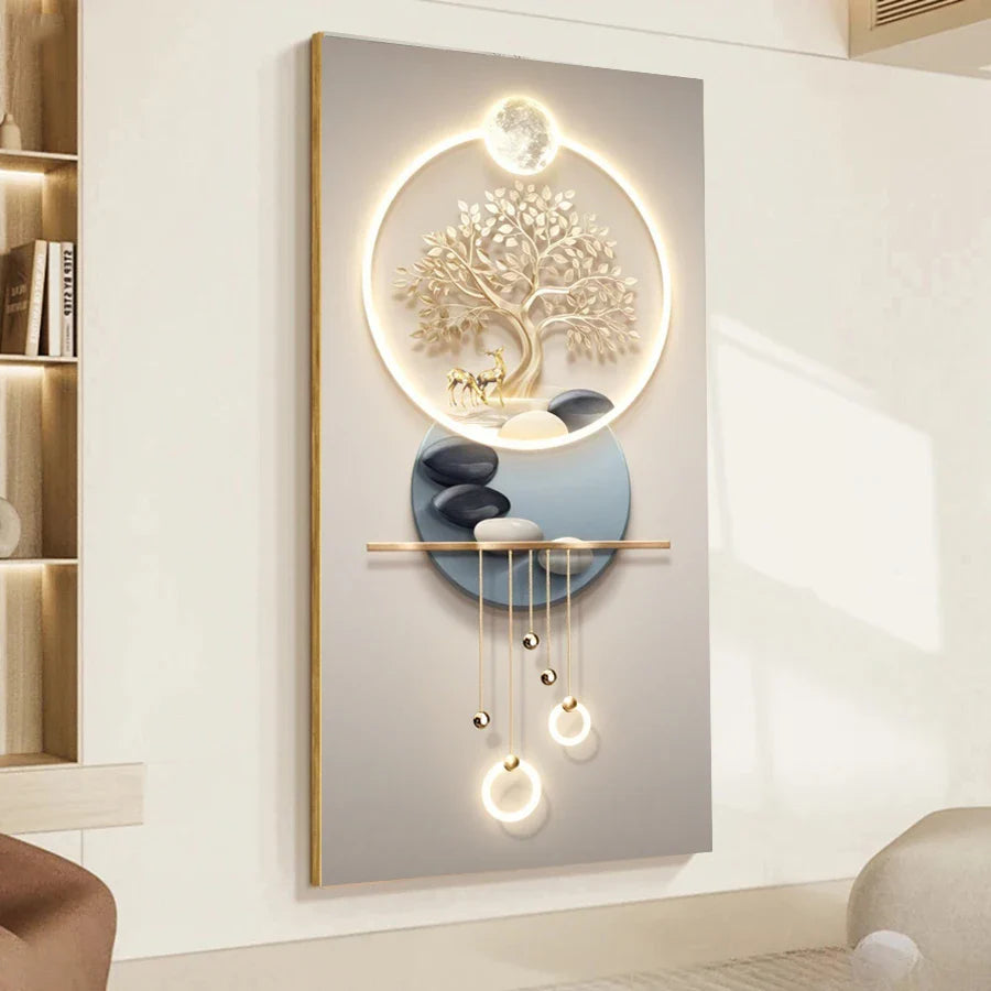 Golden Tree of Life Abstract Canvas Wall Art