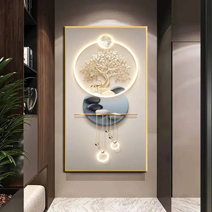 Golden Tree of Life Abstract Canvas Wall Art