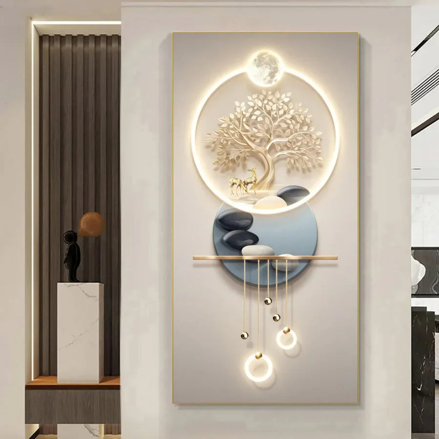 Golden Tree of Life Abstract Canvas Wall Art