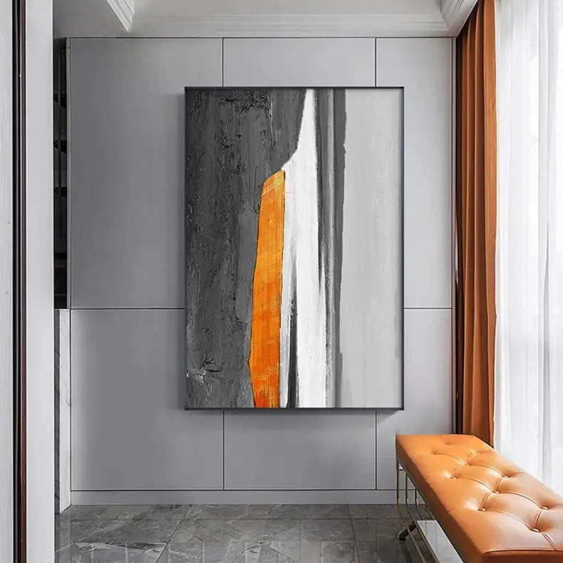 Gray Orange Industrial Abstract Canvas Wall Art