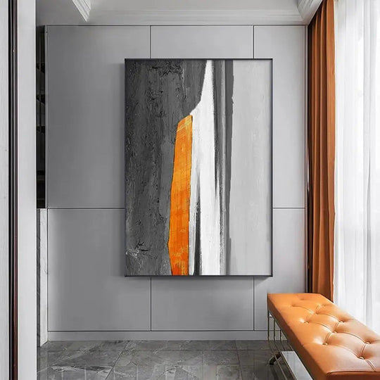 Gray Orange Industrial Abstract Canvas Wall Art