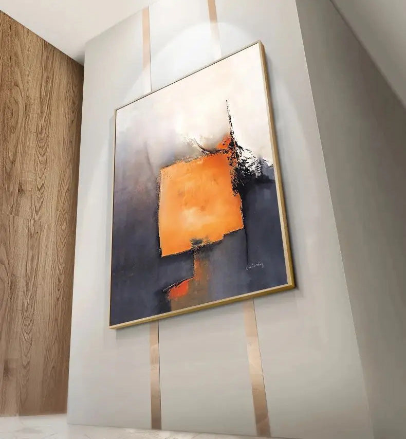 Gray Orange Industrial Abstract Canvas Wall Art