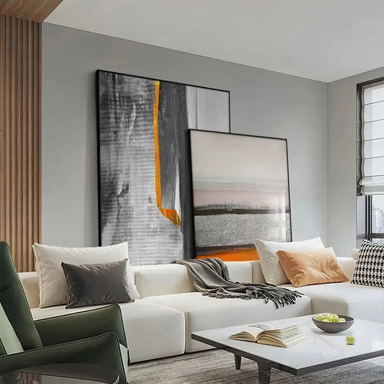 Gray Orange Industrial Abstract Canvas Wall Art