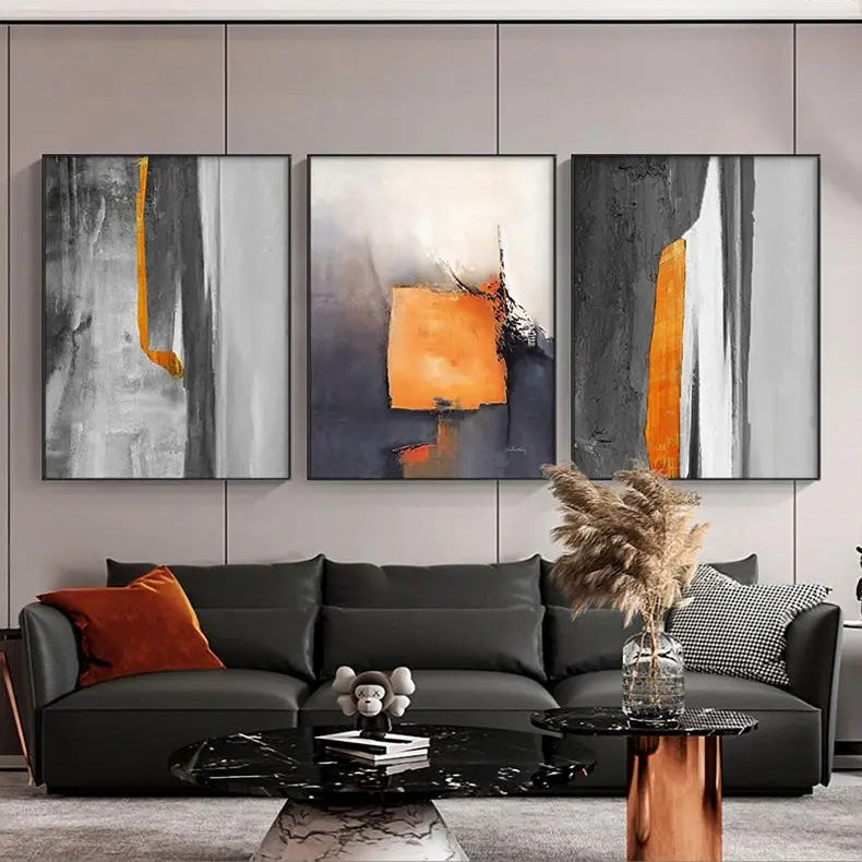 Gray Orange Industrial Abstract Canvas Wall Art