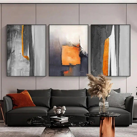 Gray Orange Industrial Abstract Canvas Wall Art