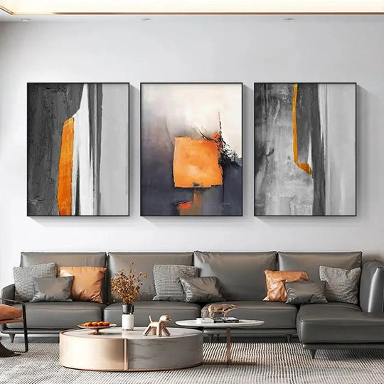 Gray Orange Industrial Abstract Canvas Wall Art