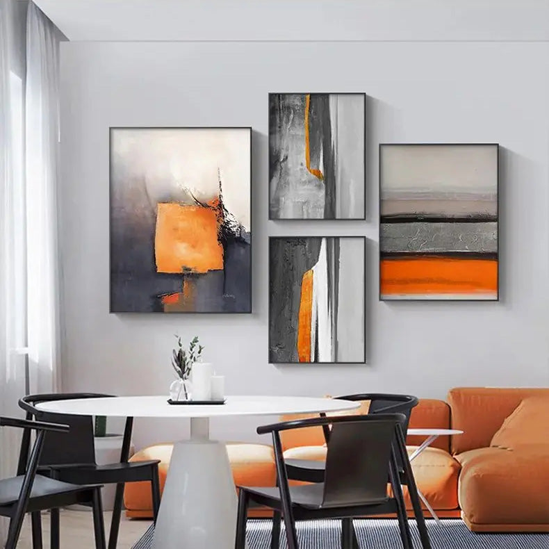 Gray Orange Industrial Abstract Canvas Wall Art
