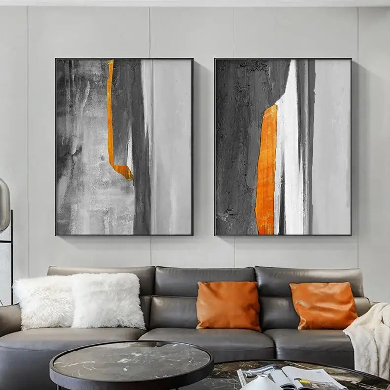 Gray Orange Industrial Abstract Canvas Wall Art
