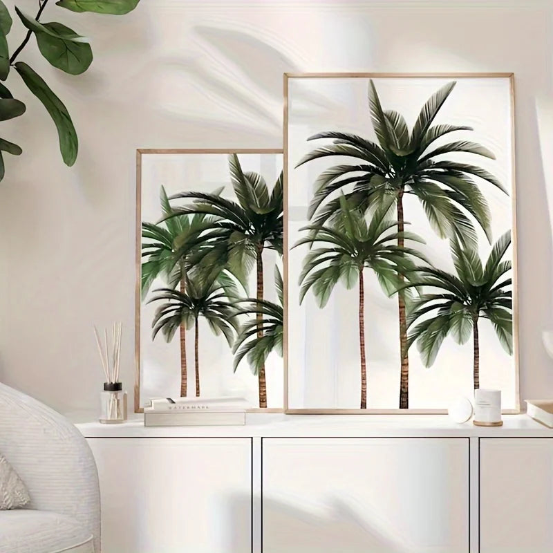 Green Leaves Tropical Palm Canvas Wall Art Set